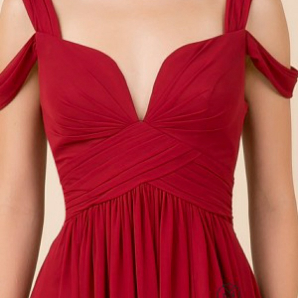 WHITE BURGUNDY BLUE OFF SHOULDER EVENING DRESS - Picture 6 of 7